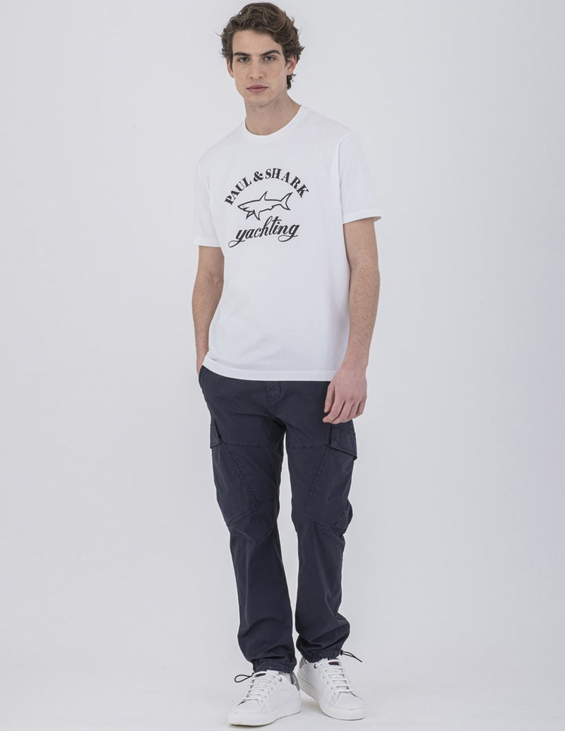 Paul &amp; Shark Men's White Organic Cotton T-Shirt with Reflective Logo