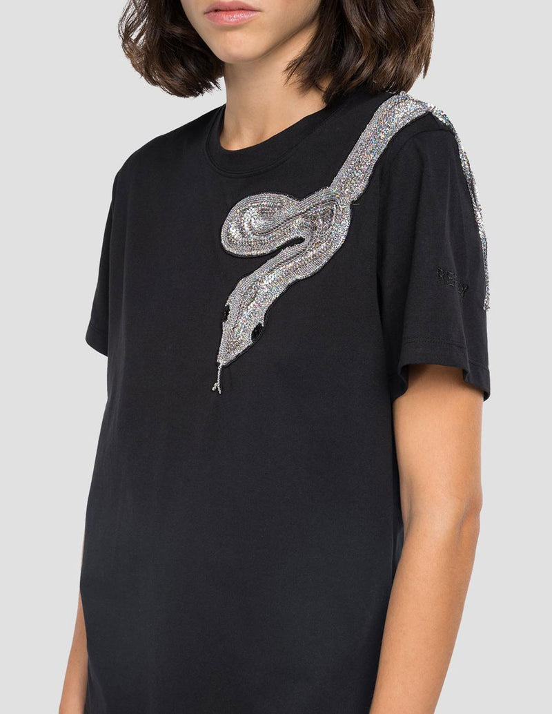 Camiseta Replay con Aplicación de Serpiente Negra Mujer