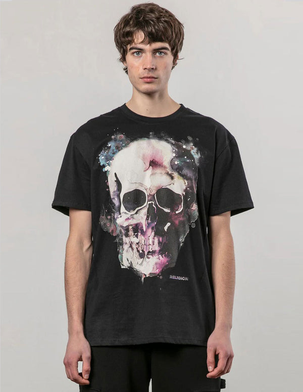 Camiseta RELIGION Watercolour Skull Negra Hombre