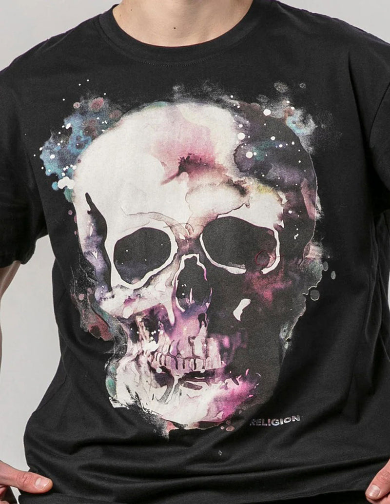 Camiseta RELIGION Watercolour Skull Negra Hombre