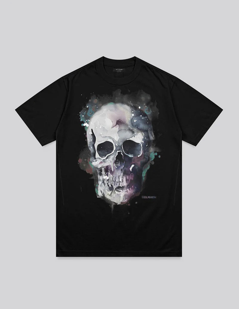 Camiseta RELIGION Watercolour Skull Negra Hombre