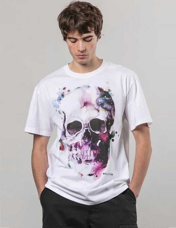 Camiseta RELIGION Watercolour Skull Blanca Hombre