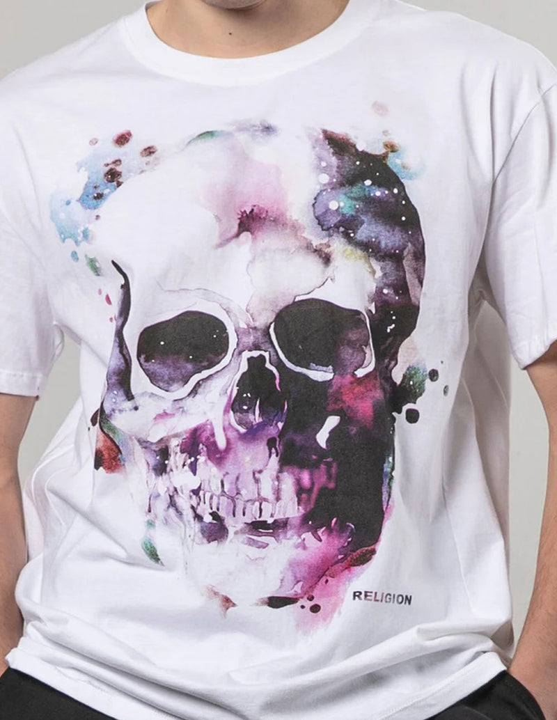 Camiseta RELIGION Watercolour Skull Blanca Hombre