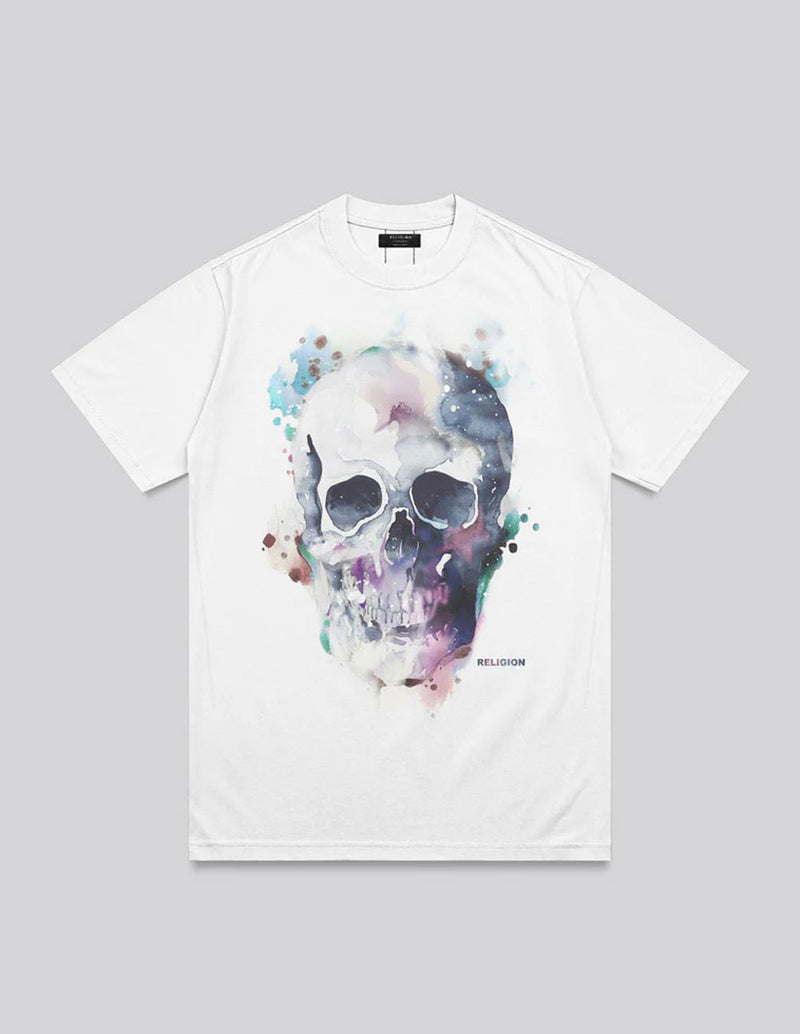 Camiseta RELIGION Watercolour Skull Blanca Hombre