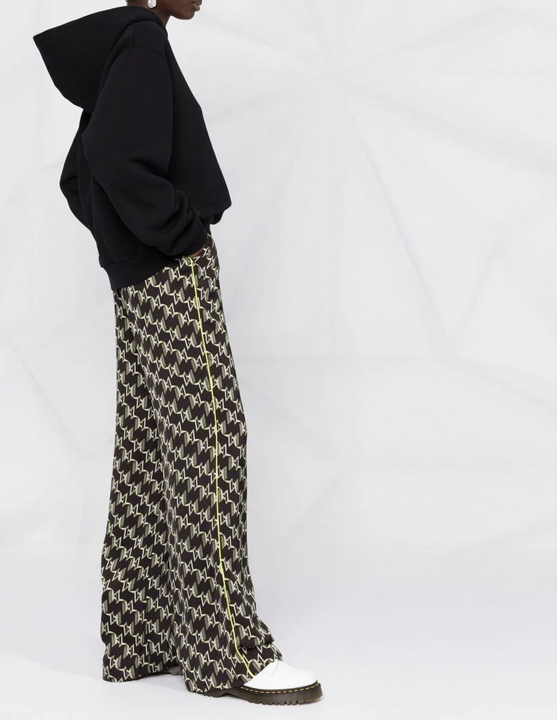 Karl Lagerfeld Satin Monogram Printed Wide Leg Pant Black Women