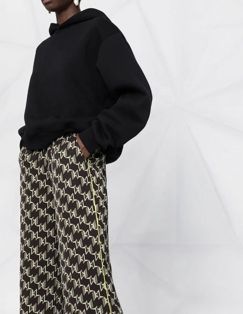 Karl Lagerfeld Satin Monogram Printed Wide Leg Pant Black Women