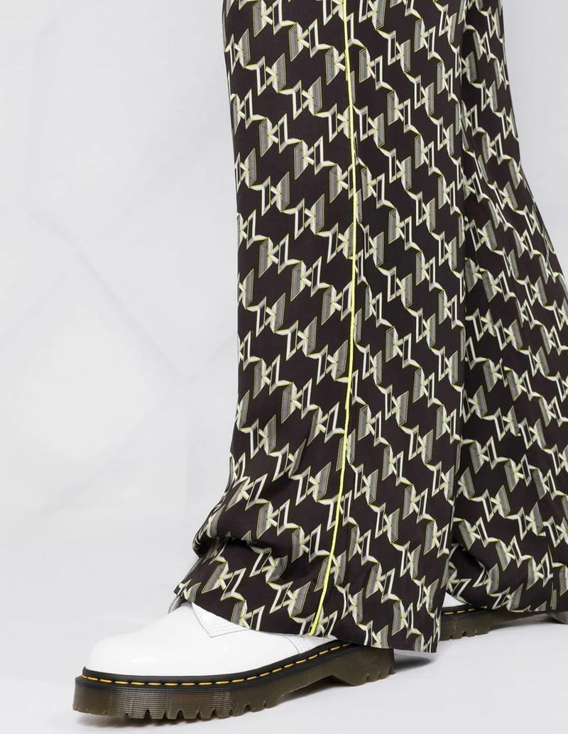 Pantalón Ancho Karl Lagerfeld Satin con Monograma Estampado Negro Mujer