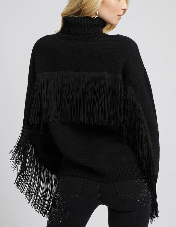 GUESS Sweater with Fringes and Turtleneck Black Woman