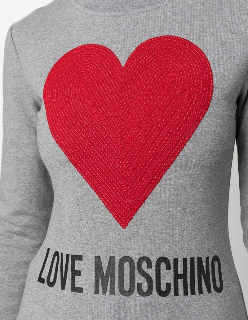 Sudadera Love Moschino con Logo y Corazón de Lentejuelas Gris Mujer