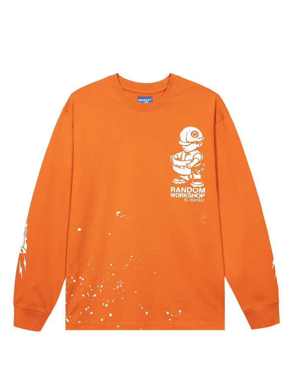 Camiseta MARKET Plan Check de Manga Larga Naranja Hombre