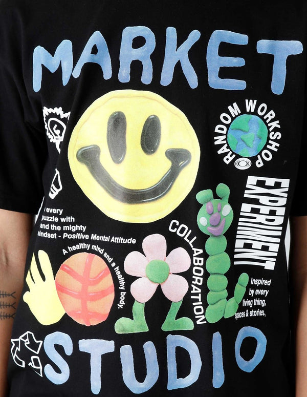 Camiseta MARKET Smiley Collage Negra Hombre