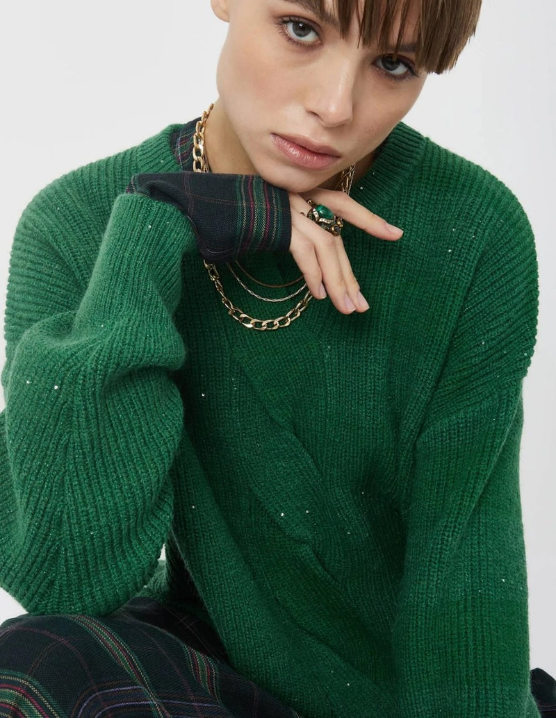 Silvian Heach Wide Sweater with Green Glitter Detail for Women