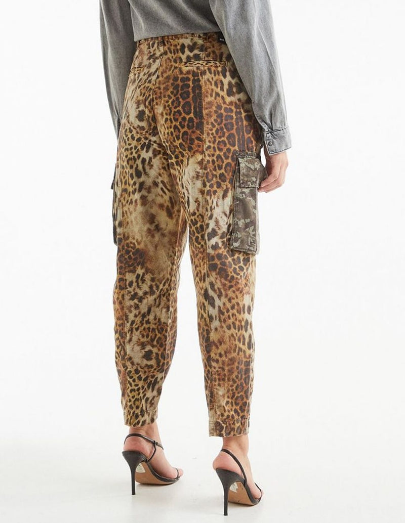 Pantalón BSB  Estampado de Leopardo Marrón Mujer