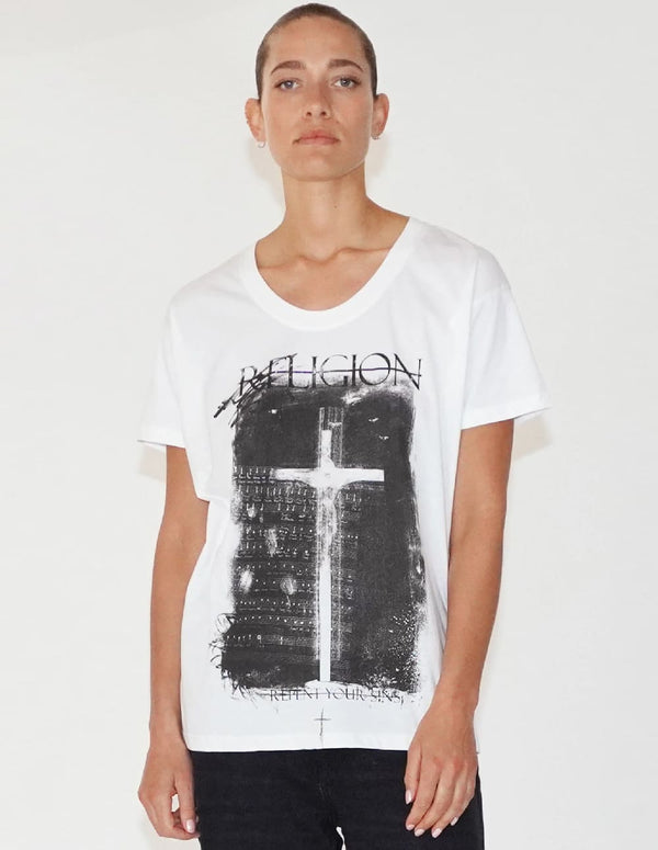 Camiseta RELIGION Cross Blanca Mujer