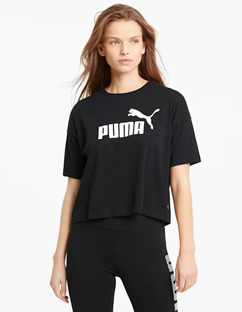 Camiseta Corta Puma Essentials Logo Negra Mujer