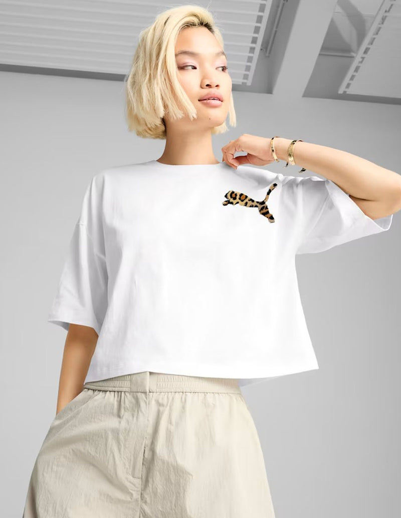 Camiseta Puma Leo Luxe Oversized Blanca Mujer