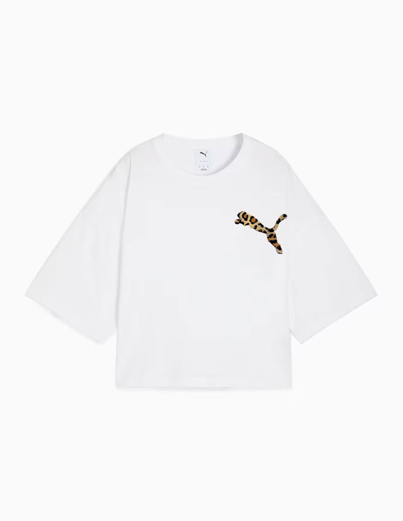 Camiseta Puma Leo Luxe Oversized Blanca Mujer