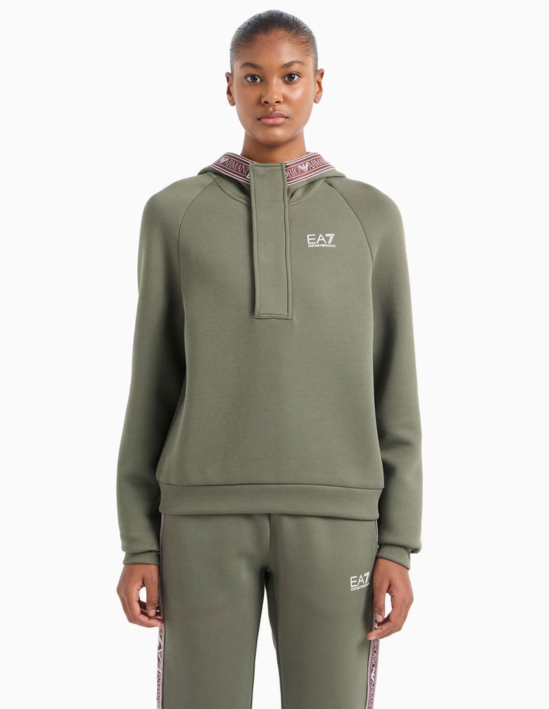 Sudadera con Capucha Emporio Armani EA7 con Logo Verde Mujer