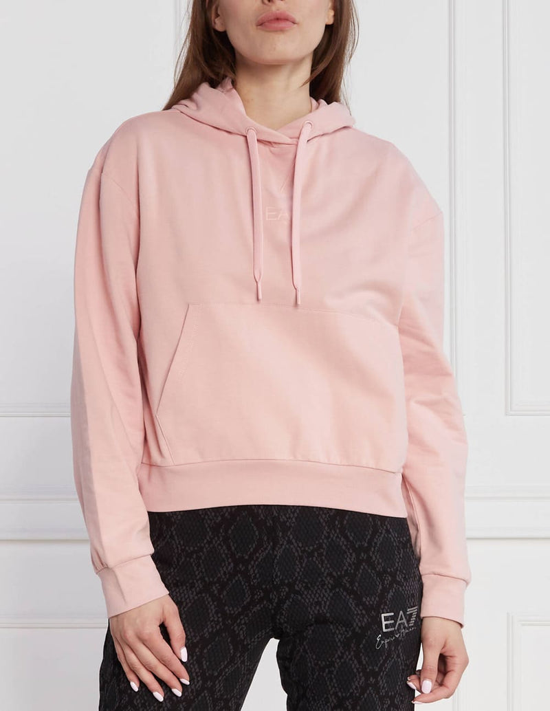 Sudadera con Capucha Emporio Armani EA7 con Logo Rosa Mujer