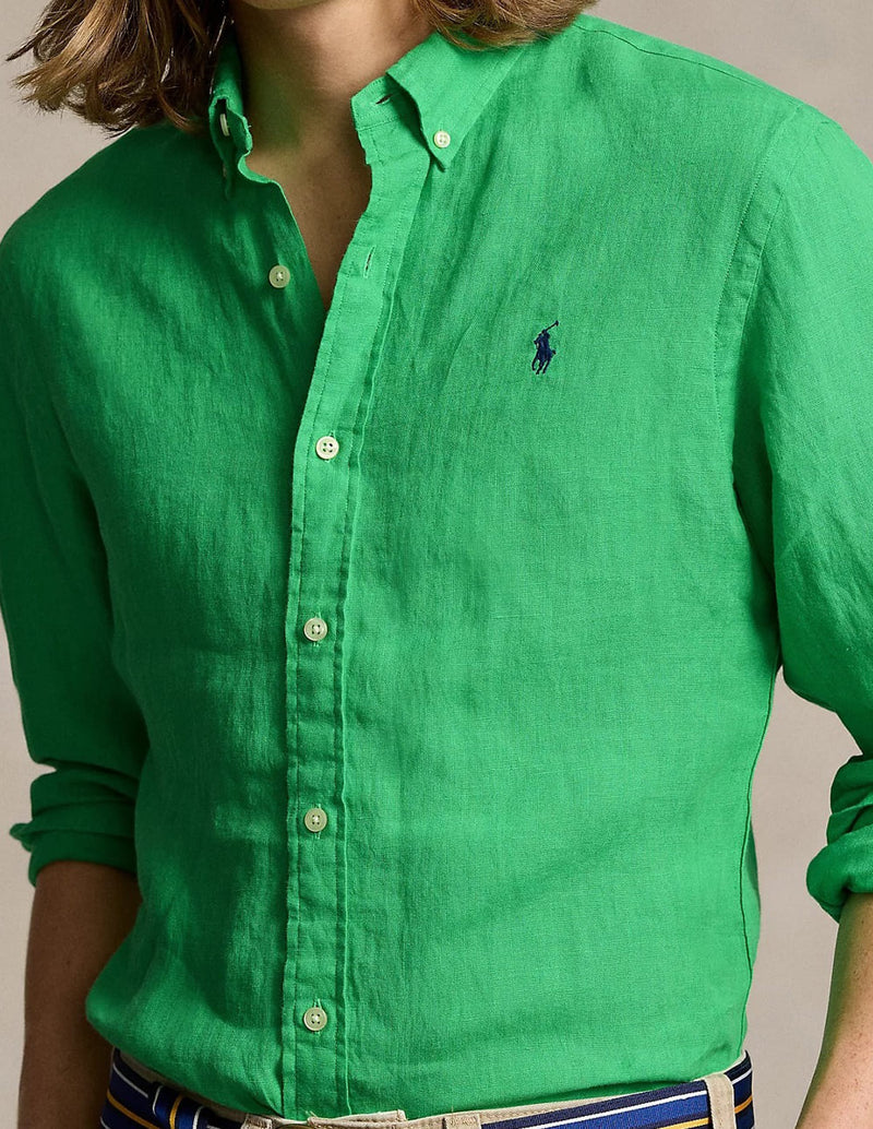 Camisa Polo Ralph Lauren de Lino Verde Hombre