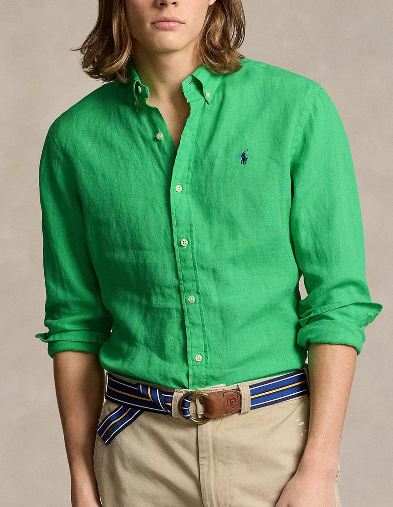 Camisa Polo Ralph Lauren de Lino Verde Hombre