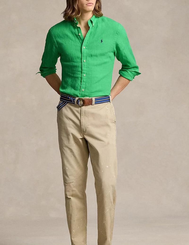 Camisa Polo Ralph Lauren de Lino Verde Hombre