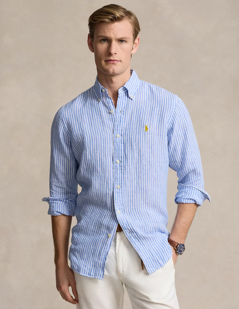 Camisa Polo Ralph Lauren de Lino con Rayas Azul Hombre