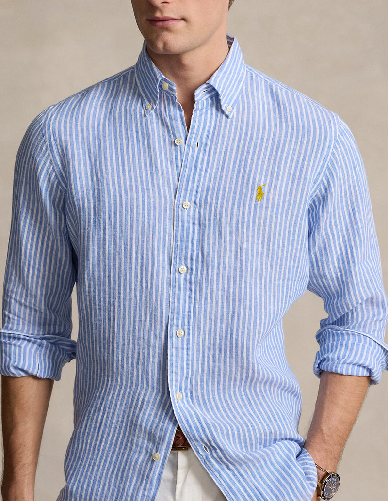 Camisa Polo Ralph Lauren de Lino con Rayas Azul Hombre