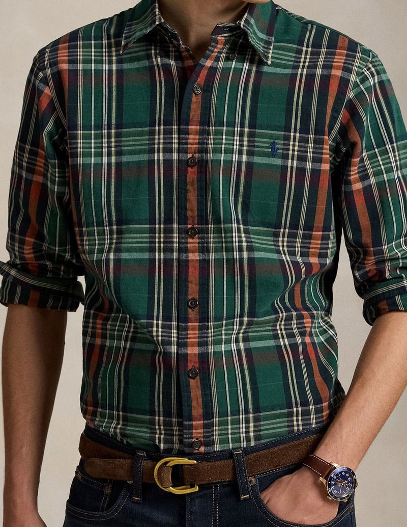 Camisa Polo Ralph Lauren Oxford de Cuadros Verde Hombre