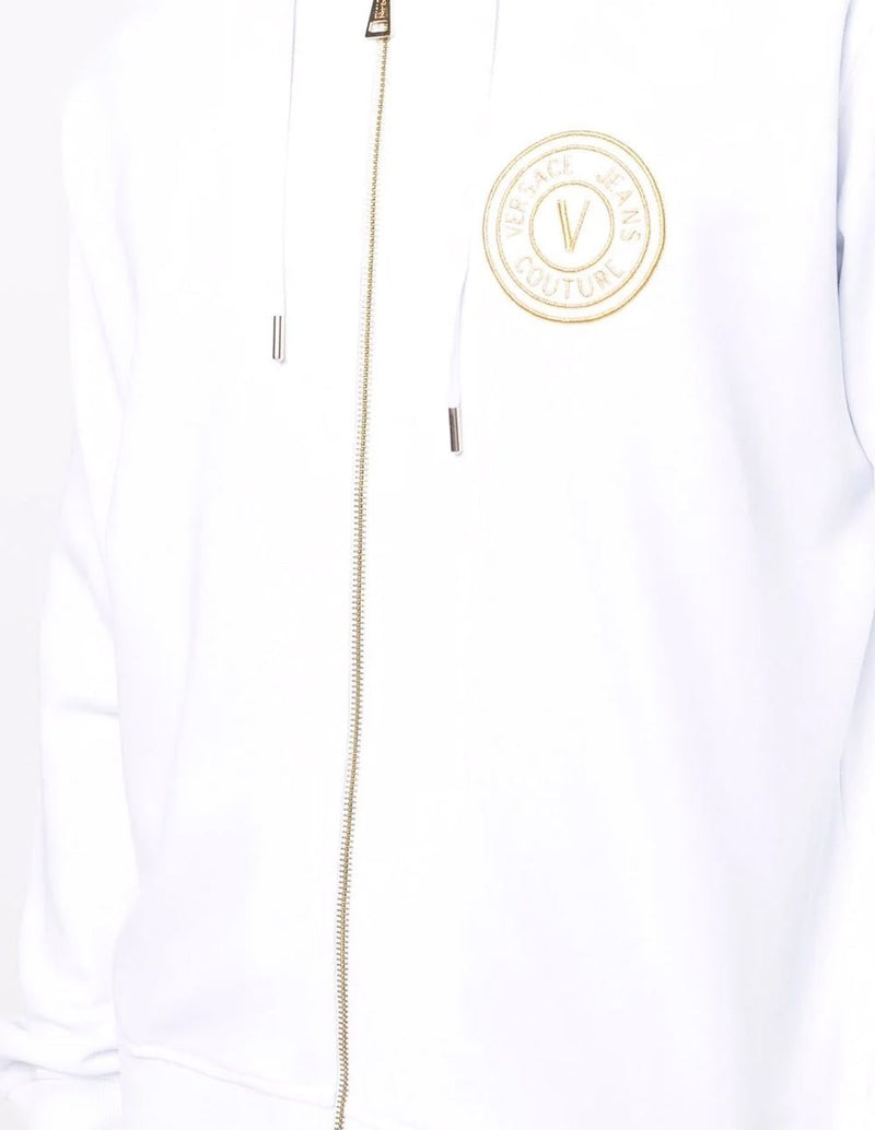 Chaqueta con Capucha Versace Jeans Couture con Cremallera y Logo Bordado Blanca Hombre