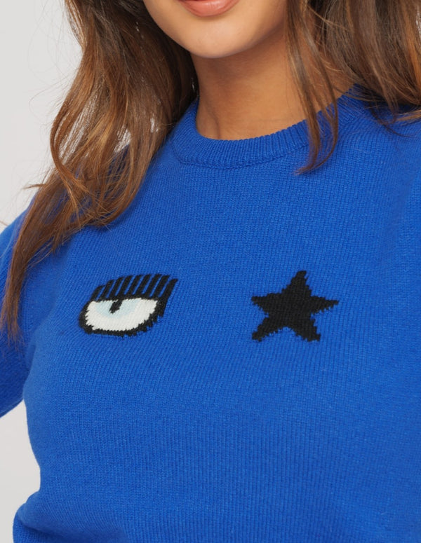 Chiara Ferragni Eye Star Blue Woman Short Sweater