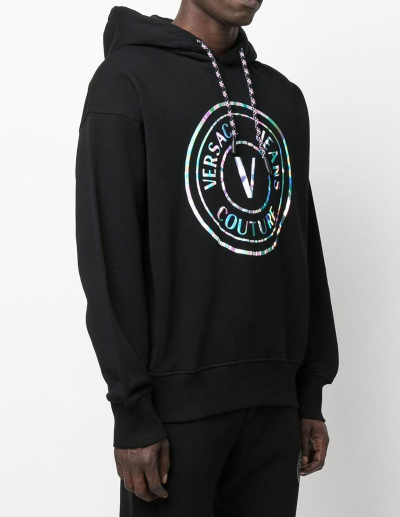 Sudadera con Capucha Versace Jeans Couture con Logo Iridiscente Negra Hombre