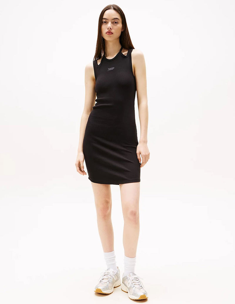 Vestido Tommy Jeans con Tiras Anudables Negro Mujer