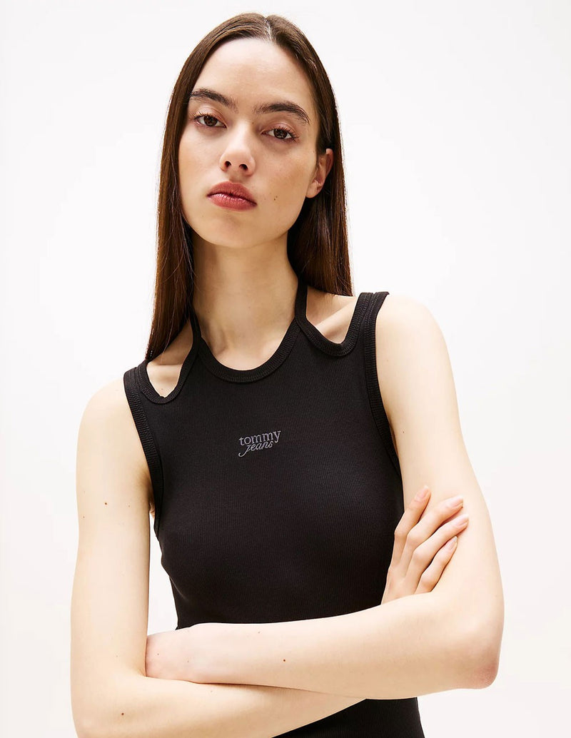 Vestido Tommy Jeans con Tiras Anudables Negro Mujer