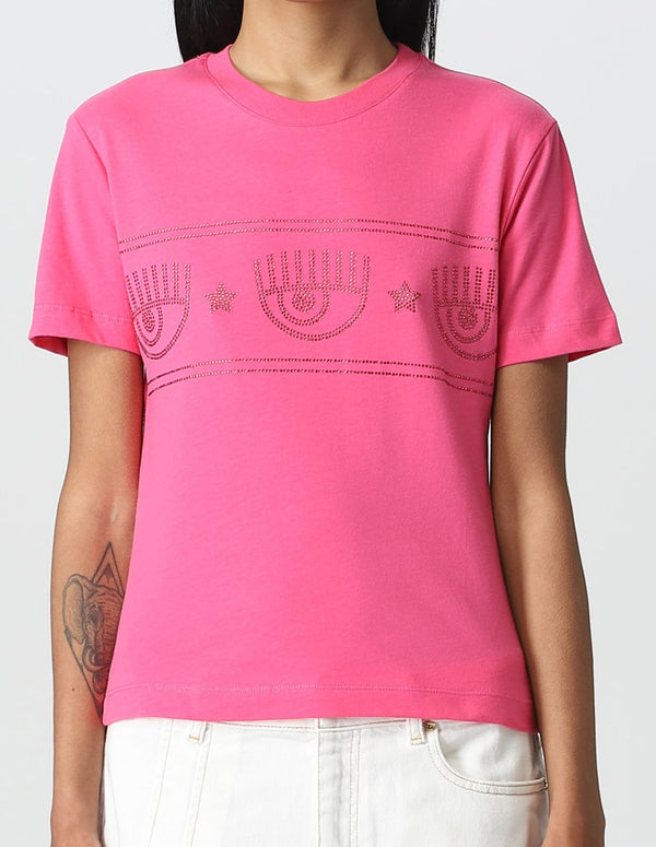 Camiseta Chiara Ferragni con Detalles de Cristal Rosa Mujer