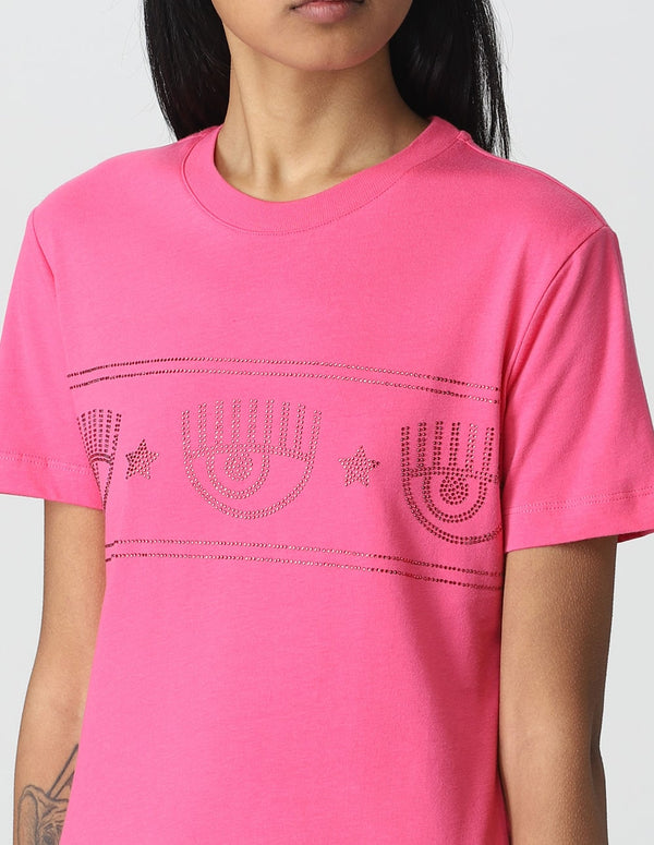 Chiara Ferragni T-shirt with Crystal Details Pink Woman