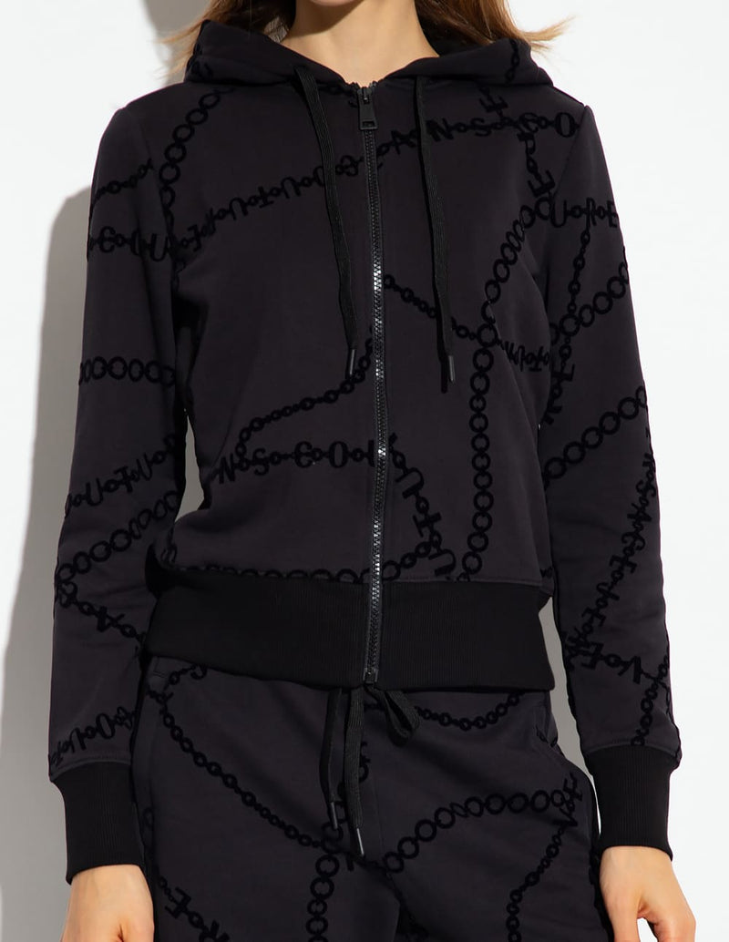 Sudadera negra con capucha y bandas de logotipo, Versace Jeans  Couture, Mujer