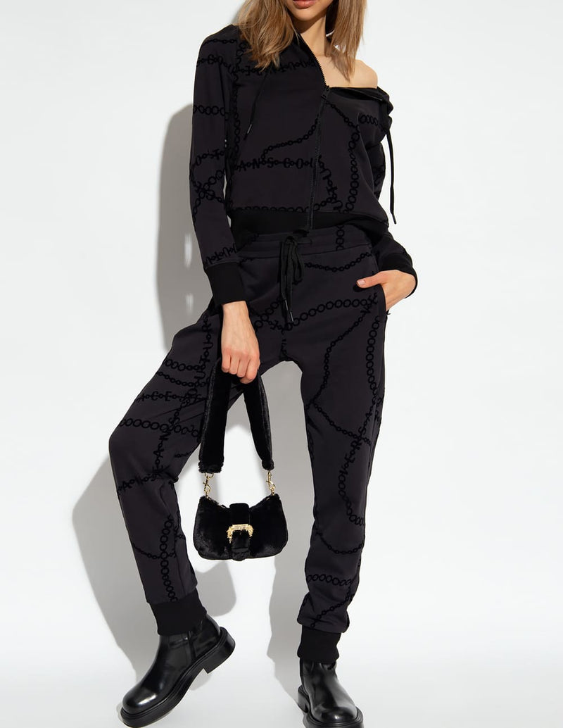 Sudadera negra con capucha y bandas de logotipo, Versace Jeans  Couture, Mujer