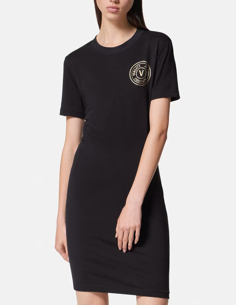 Vestido Versace Jeans Couture con Logo Dorado Negro Mujer