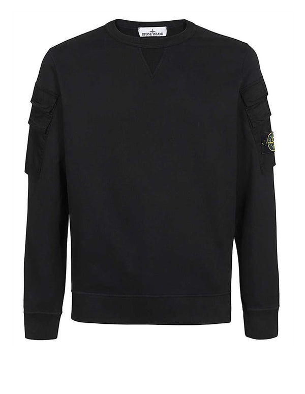 Sudadera Stone Island con Bolsillo en la Manga Negra Hombre