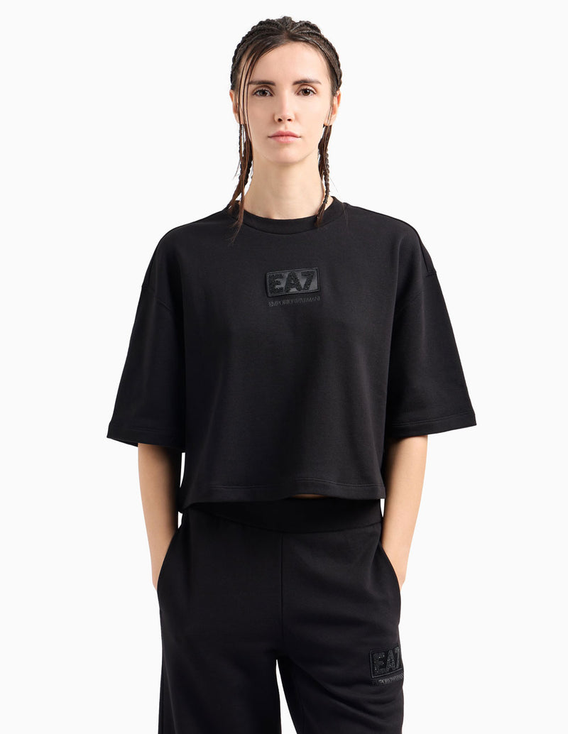 Camiseta Emporio Armani EA7 Cropped Logo Series Negra Mujer