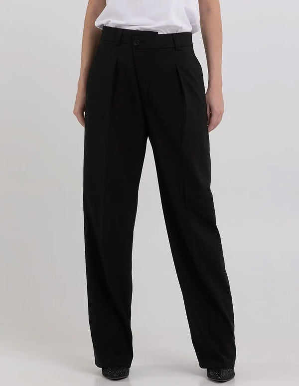 Pantalón Replay Wool Blend Straight Fit Negro Mujer