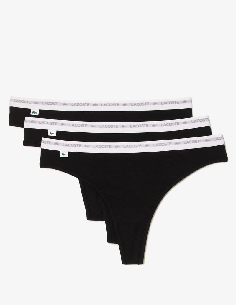 Tanga Lacoste con Logo Pack de 3 Negro Mujer