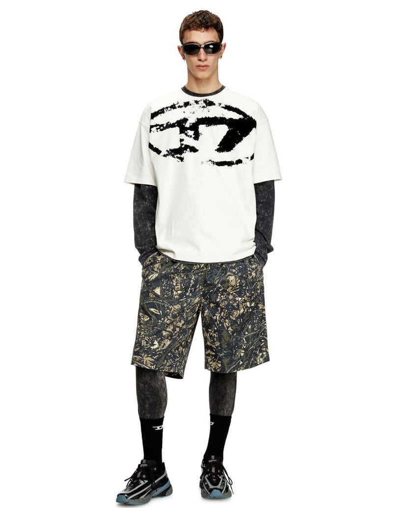 Camiseta DIESEL con Logo Desgastado en Relieve Blanca Hombre