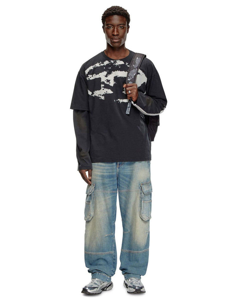 Camiseta DIESEL con Logo Desgastado en Relieve Negra Hombre
