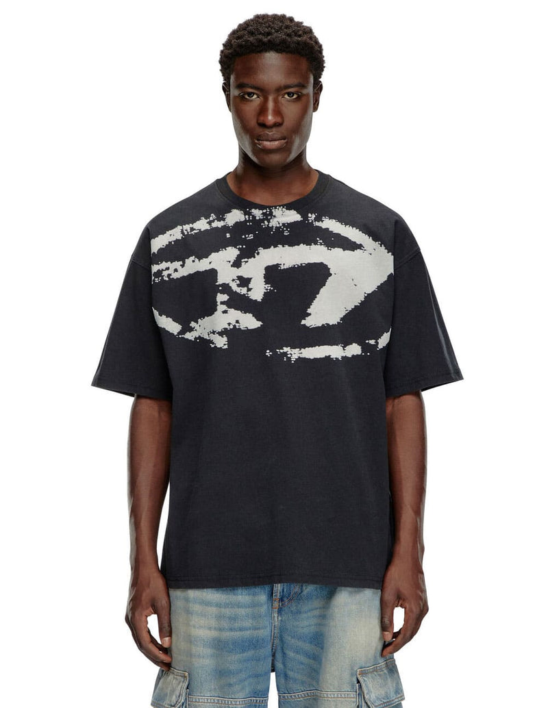 Camiseta DIESEL con Logo Desgastado en Relieve Negra Hombre