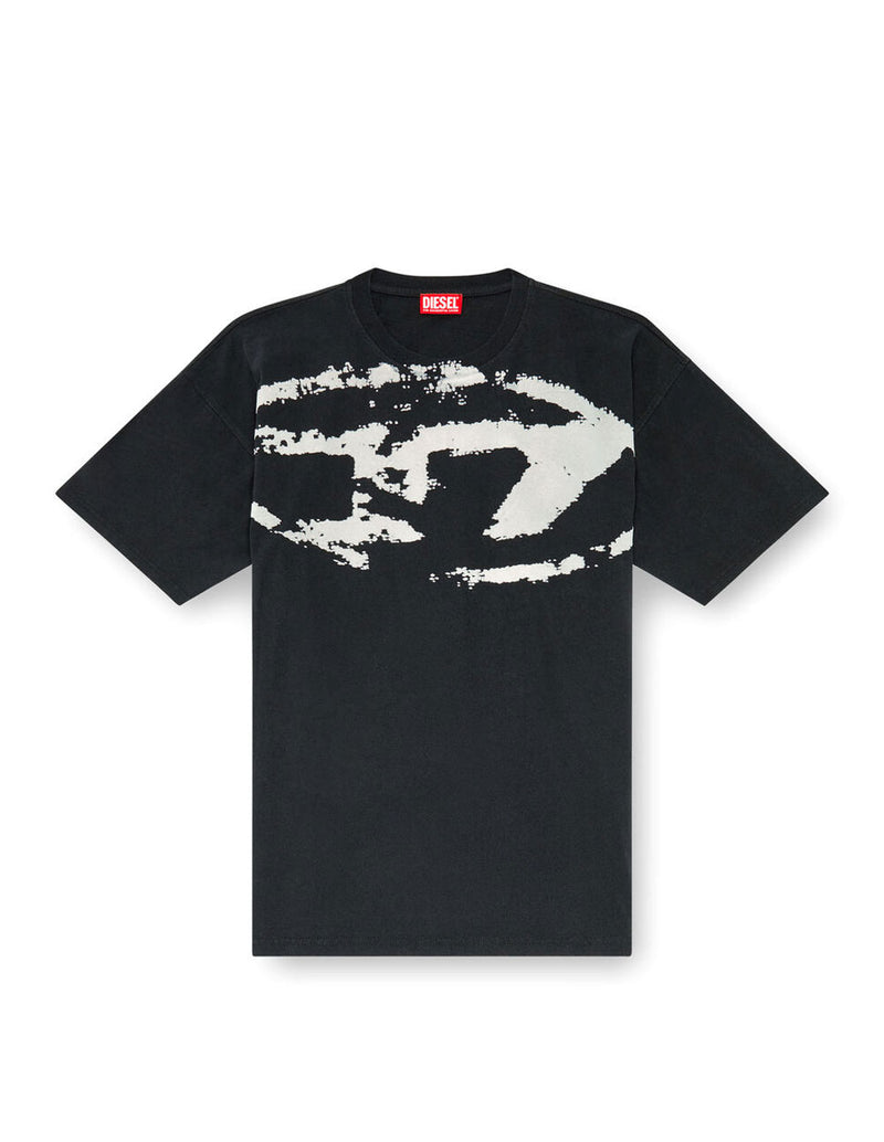 Camiseta DIESEL con Logo Desgastado en Relieve Negra Hombre