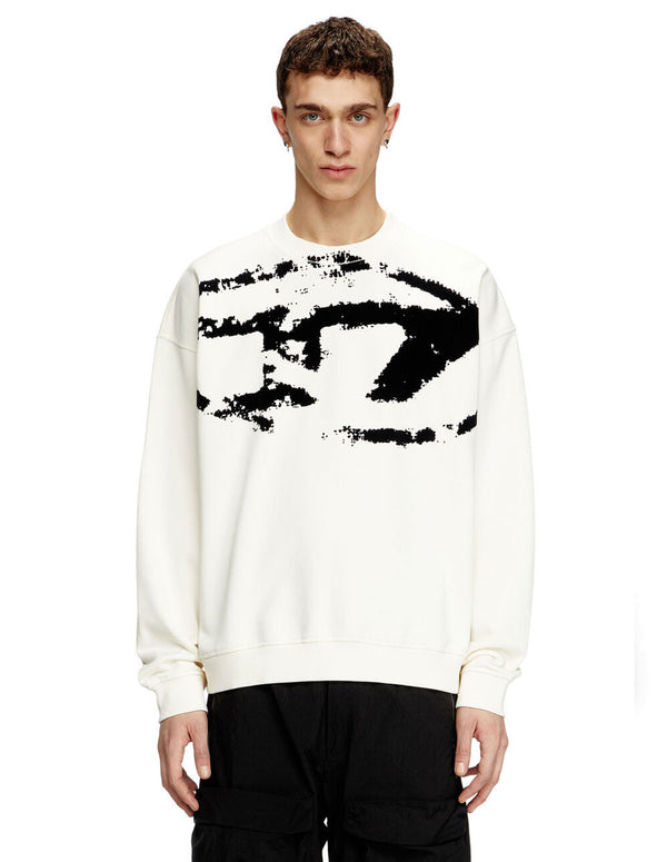 Sudadera DIESEL con Logo Desgastado en Relieve Blanca Hombre