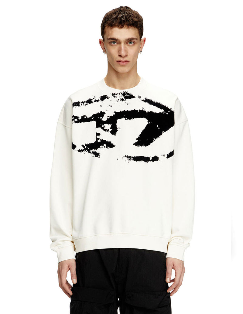 Sudadera DIESEL con Logo Desgastado en Relieve Blanca Hombre