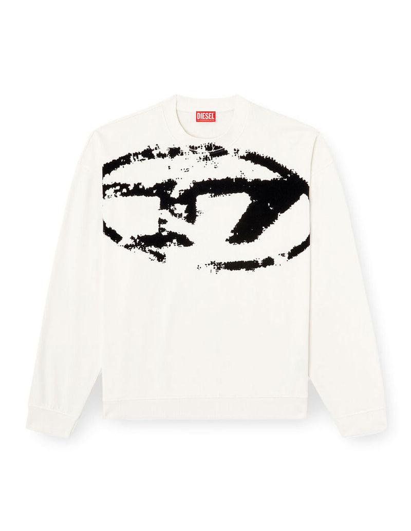 Sudadera DIESEL con Logo Desgastado en Relieve Blanca Hombre